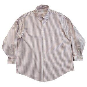 Brooks Brothers 346 Shirt Men's 18 34/35 Red White Stripe Long Sleeve Luxury EUC
